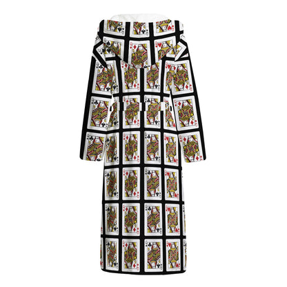Four Queens Playing Cards Pattern Print Hooded Bathrobe