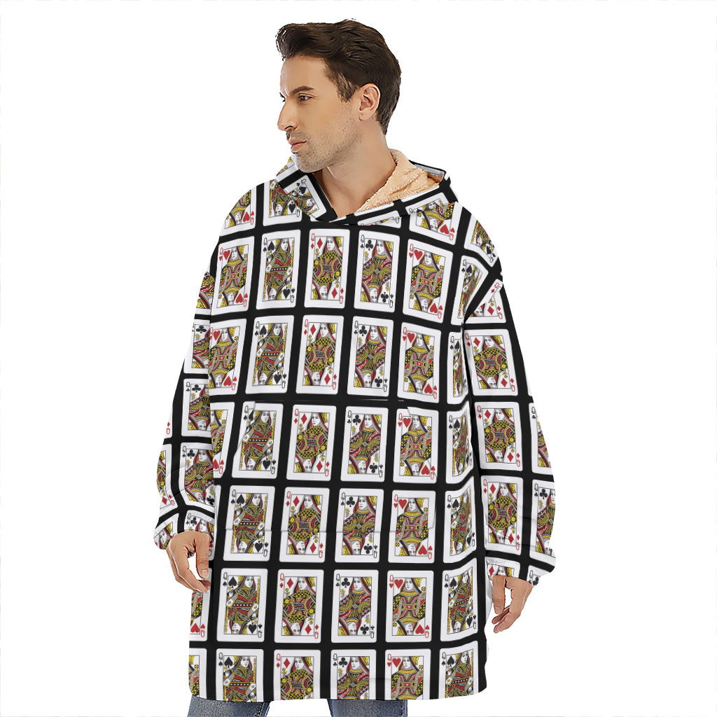 Four Queens Playing Cards Pattern Print Hoodie Blanket