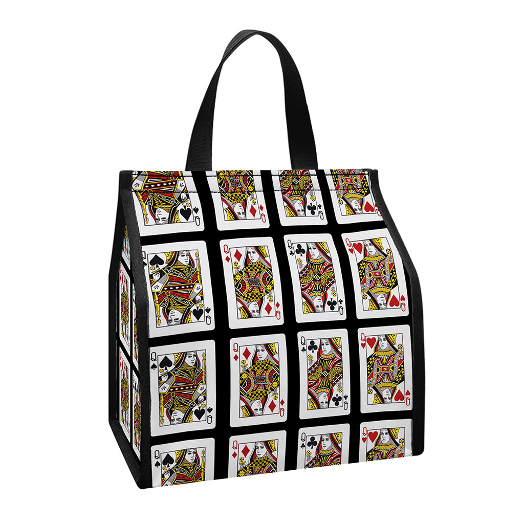 Four Queens Playing Cards Pattern Print Insulated Lunch Tote