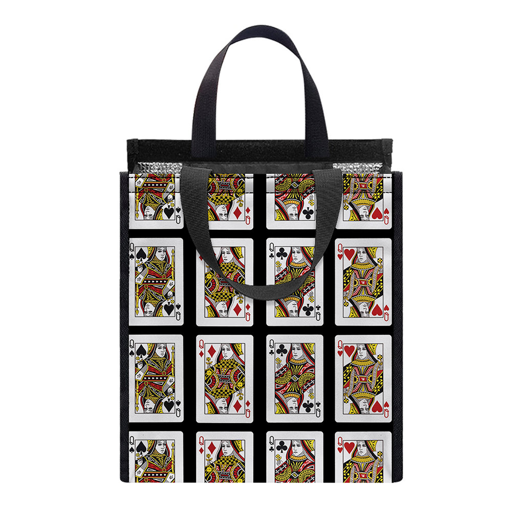 Four Queens Playing Cards Pattern Print Insulated Lunch Tote