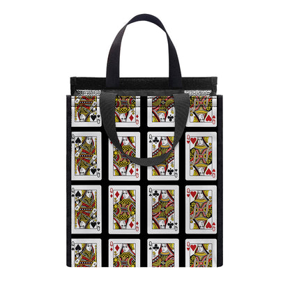 Four Queens Playing Cards Pattern Print Insulated Lunch Tote