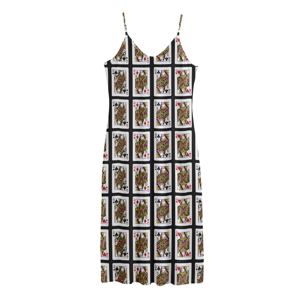 Four Queens Playing Cards Pattern Print Jersey Midi Cami Dress