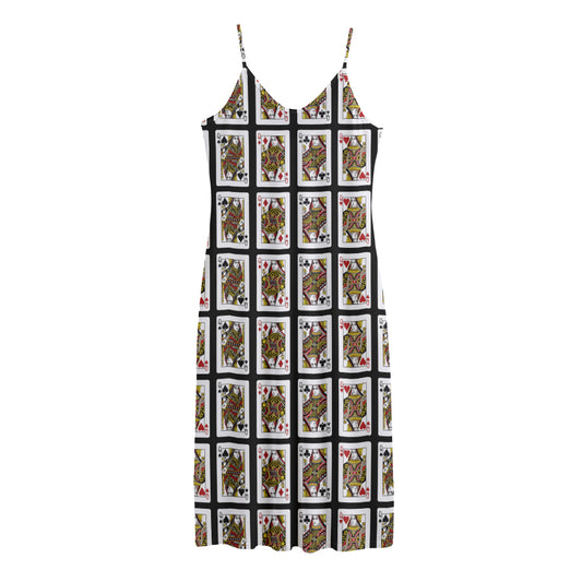 Four Queens Playing Cards Pattern Print Jersey Midi Cami Dress
