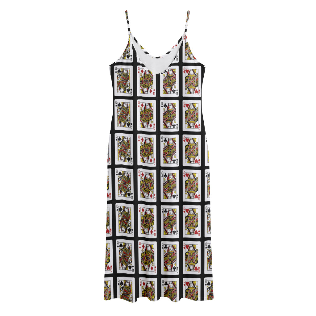 Four Queens Playing Cards Pattern Print Jersey Midi Cami Dress