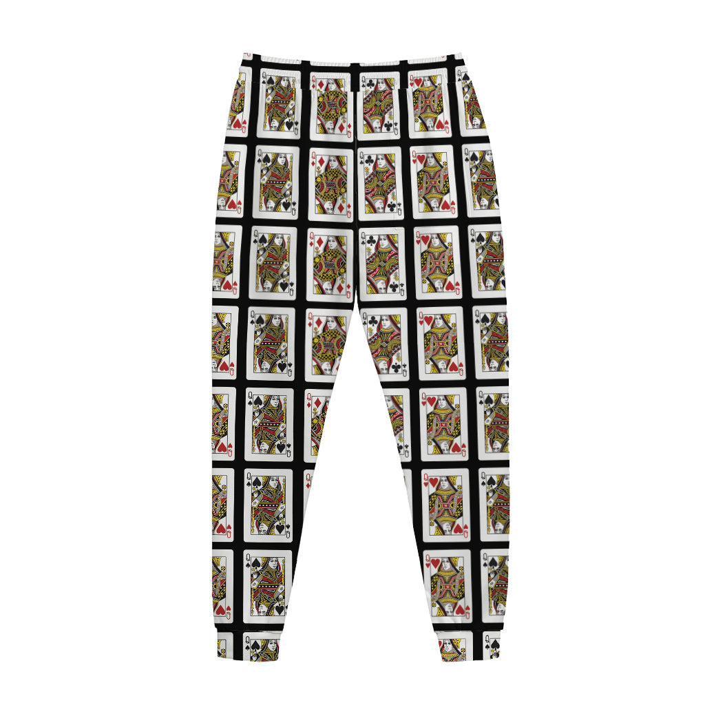 Four Queens Playing Cards Pattern Print Jogger Pants