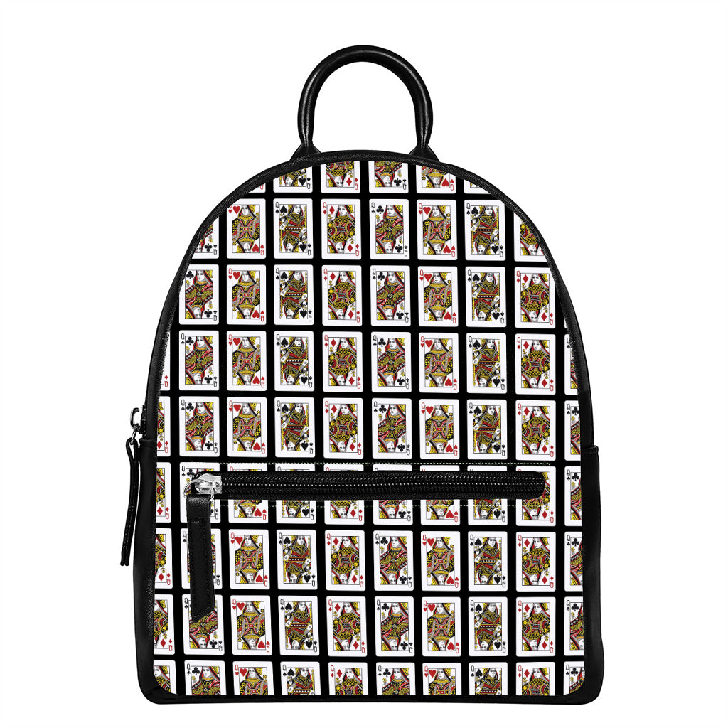 Four Queens Playing Cards Pattern Print Leather Backpack
