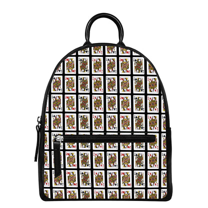 Four Queens Playing Cards Pattern Print Leather Backpack