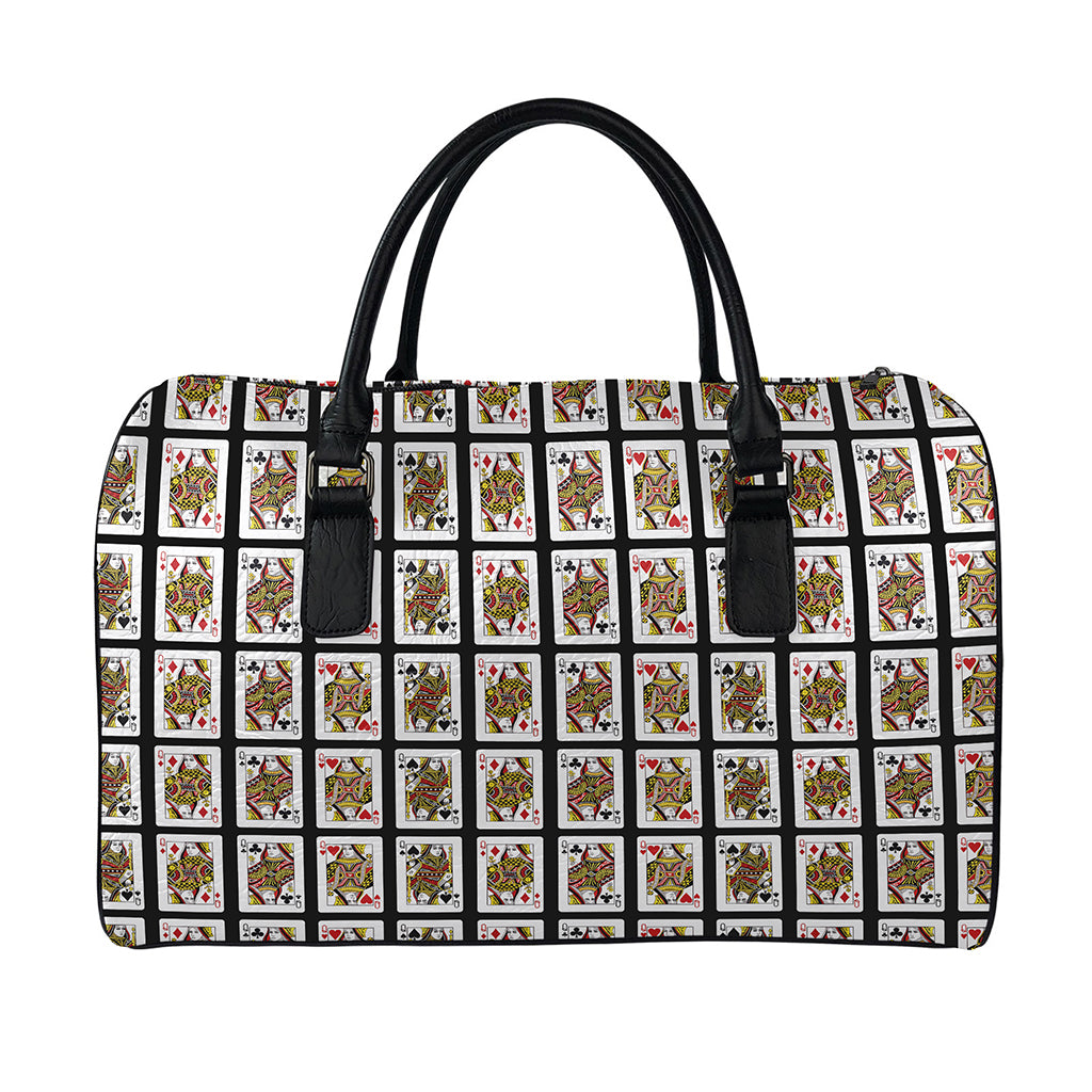 Four Queens Playing Cards Pattern Print Leather Duffle Bag