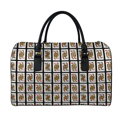 Four Queens Playing Cards Pattern Print Leather Duffle Bag