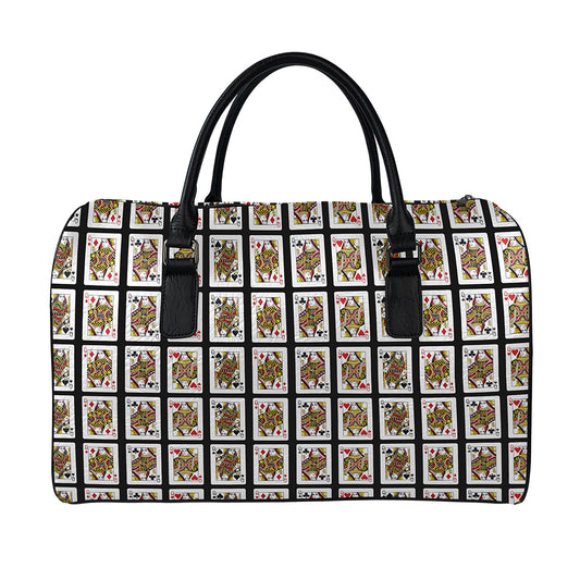 Four Queens Playing Cards Pattern Print Leather Duffle Bag