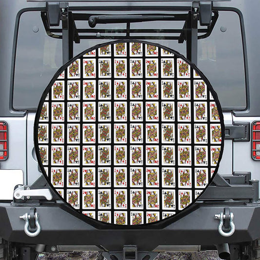 Four Queens Playing Cards Pattern Print Leather Spare Tire Cover