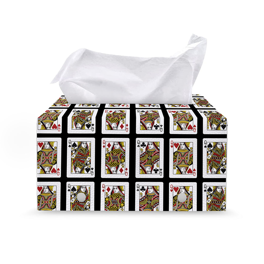 Four Queens Playing Cards Pattern Print Leather Tissue Box Cover