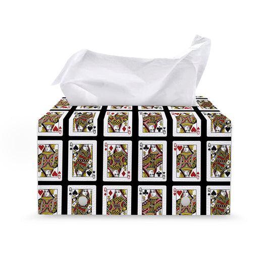 Four Queens Playing Cards Pattern Print Leather Tissue Box Cover