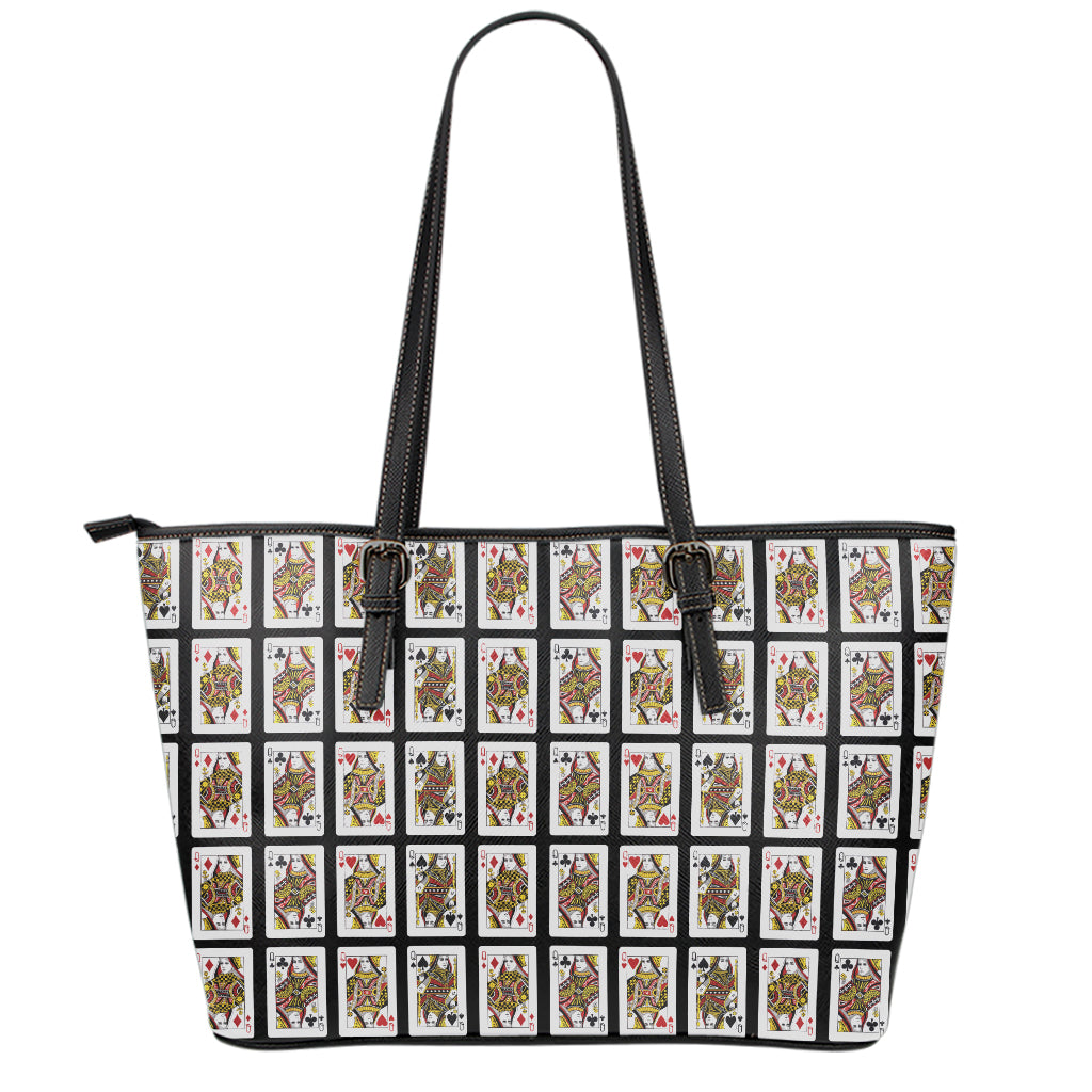 Four Queens Playing Cards Pattern Print Leather Tote Bag