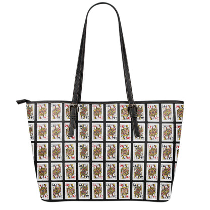 Four Queens Playing Cards Pattern Print Leather Tote Bag