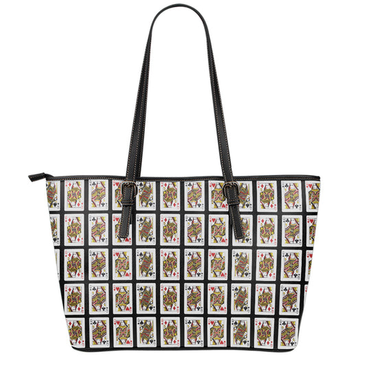 Four Queens Playing Cards Pattern Print Leather Tote Bag