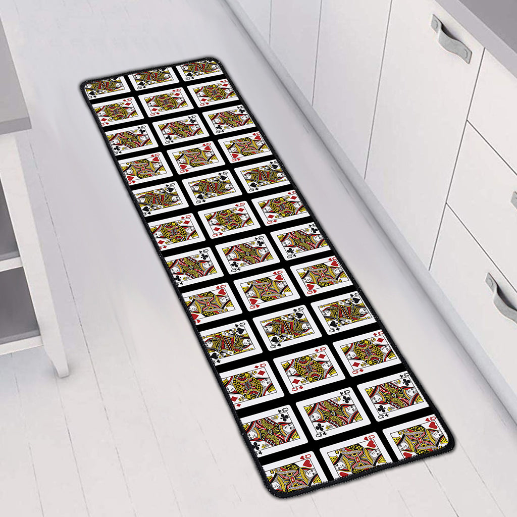 Four Queens Playing Cards Pattern Print Long Kitchen Mat
