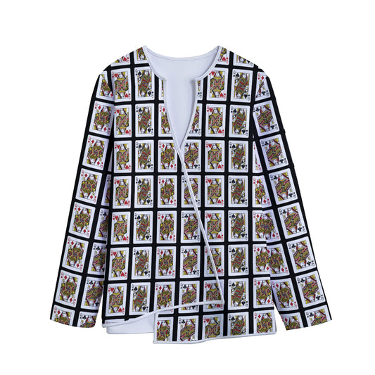 Four Queens Playing Cards Pattern Print Long Sleeve Short Coat
