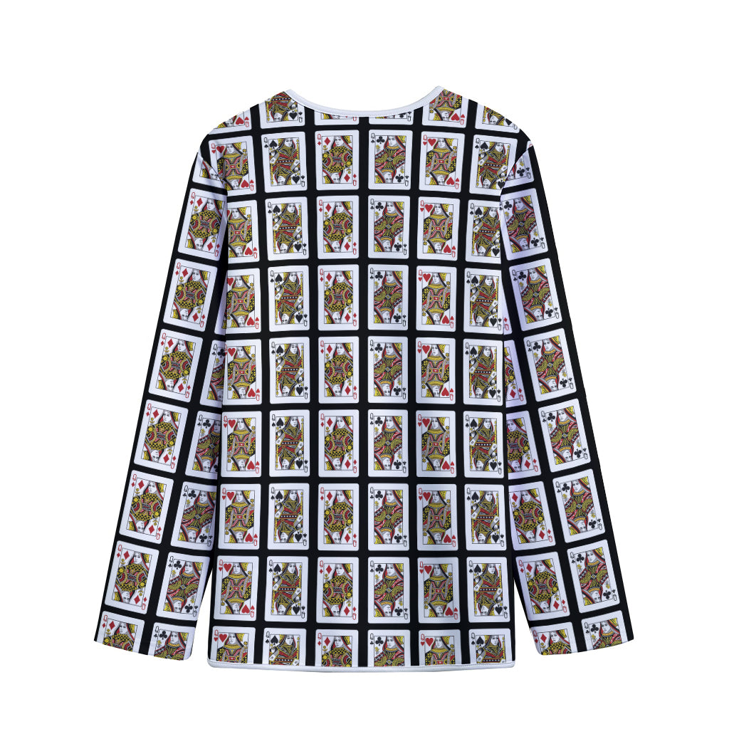 Four Queens Playing Cards Pattern Print Long Sleeve Short Coat