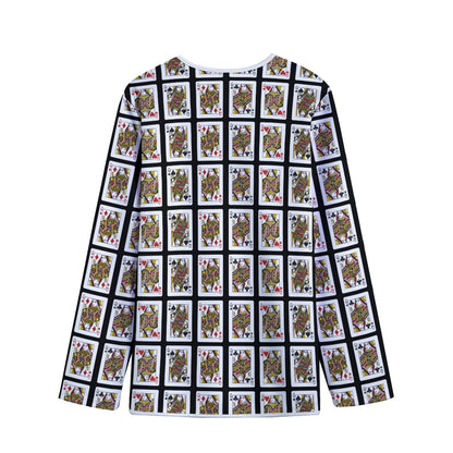 Four Queens Playing Cards Pattern Print Long Sleeve Short Coat