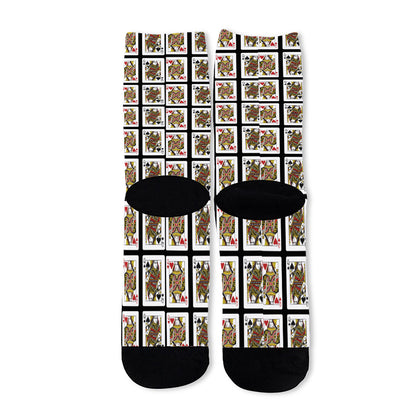 Four Queens Playing Cards Pattern Print Long Socks