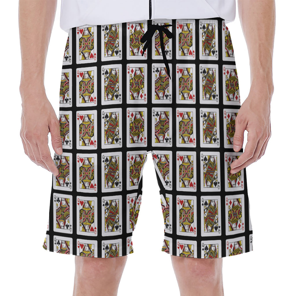 Four Queens Playing Cards Pattern Print Men's Beach Shorts