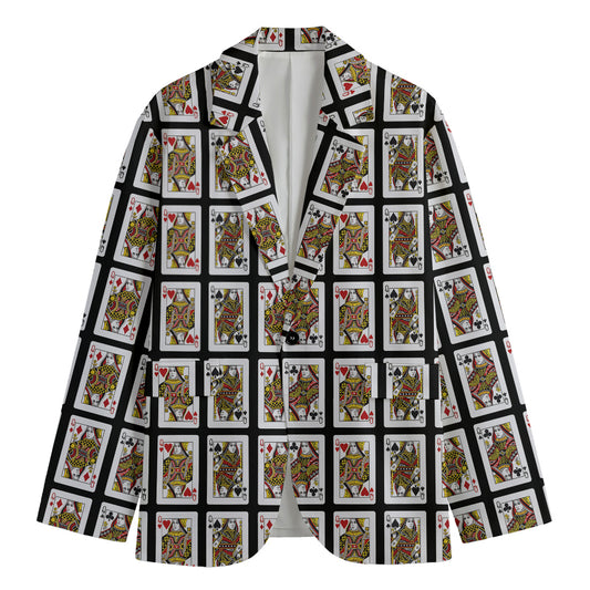 Four Queens Playing Cards Pattern Print Men's Blazer
