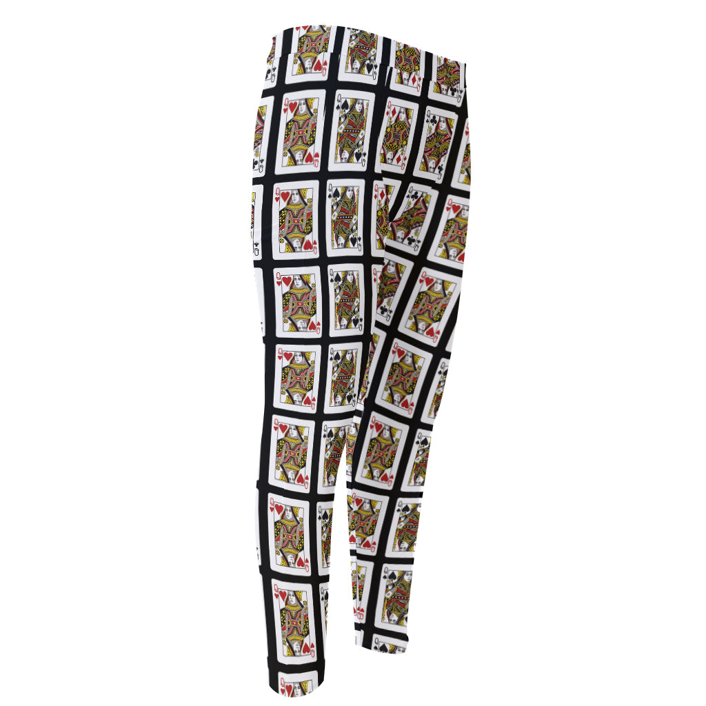 Four Queens Playing Cards Pattern Print Men's Compression Pants