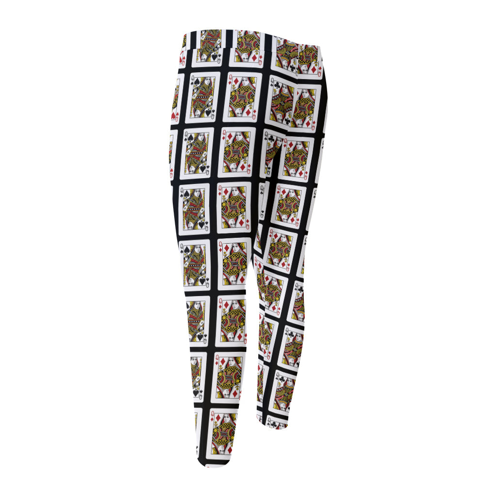 Four Queens Playing Cards Pattern Print Men's Compression Pants