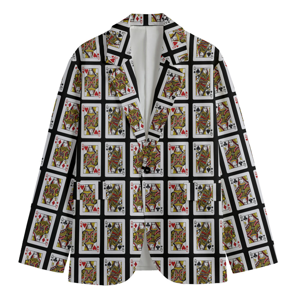 Four Queens Playing Cards Pattern Print Men's Cotton Blazer