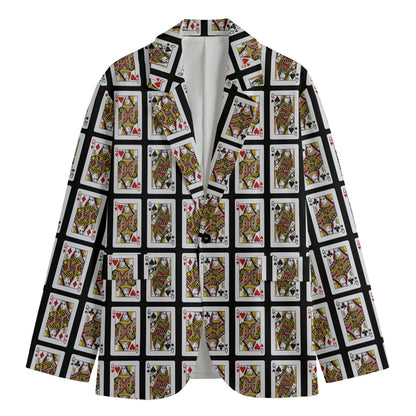 Four Queens Playing Cards Pattern Print Men's Cotton Blazer