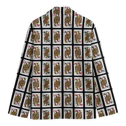 Four Queens Playing Cards Pattern Print Men's Cotton Blazer