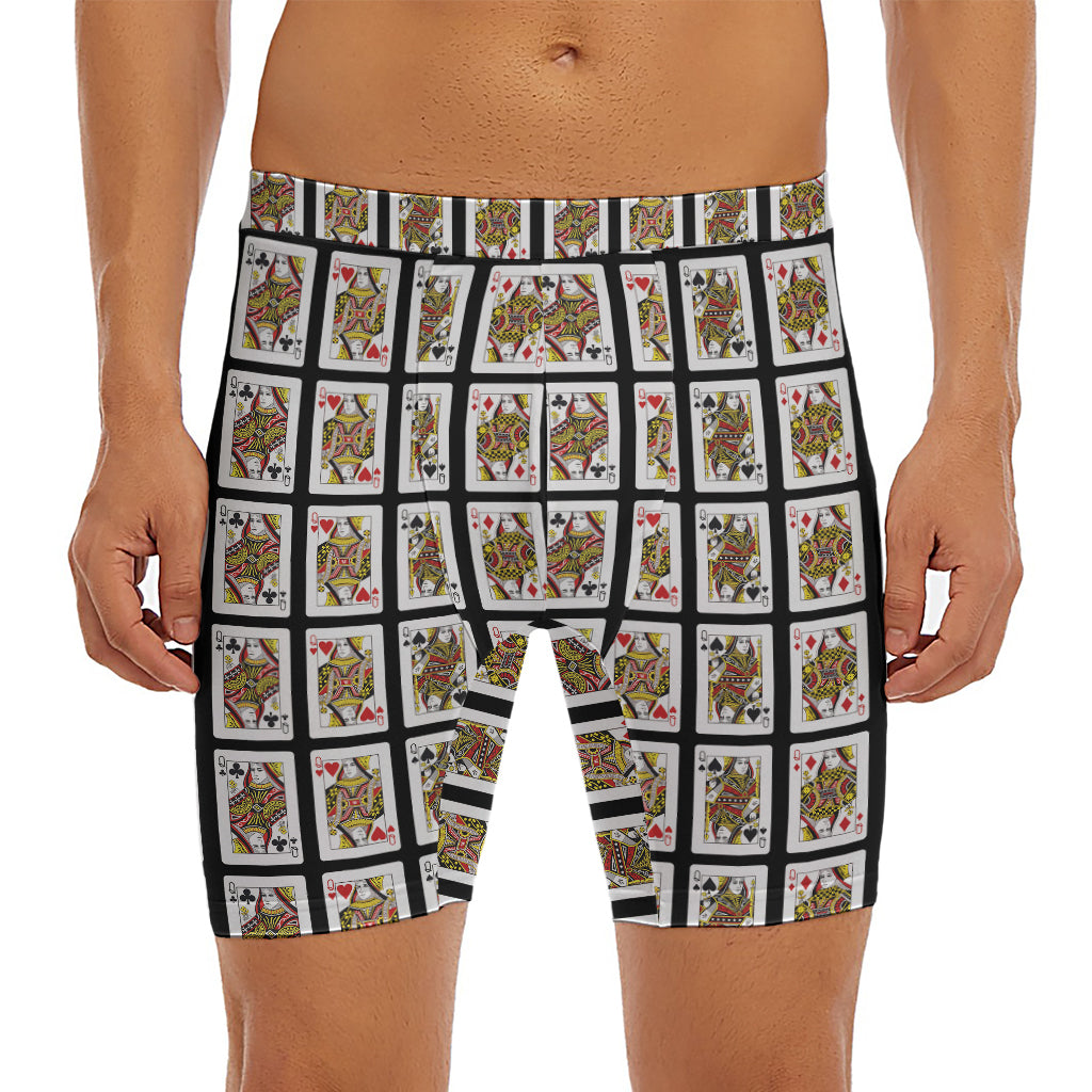 Four Queens Playing Cards Pattern Print Men's Long Boxer Briefs