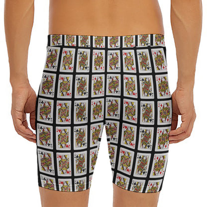 Four Queens Playing Cards Pattern Print Men's Long Boxer Briefs