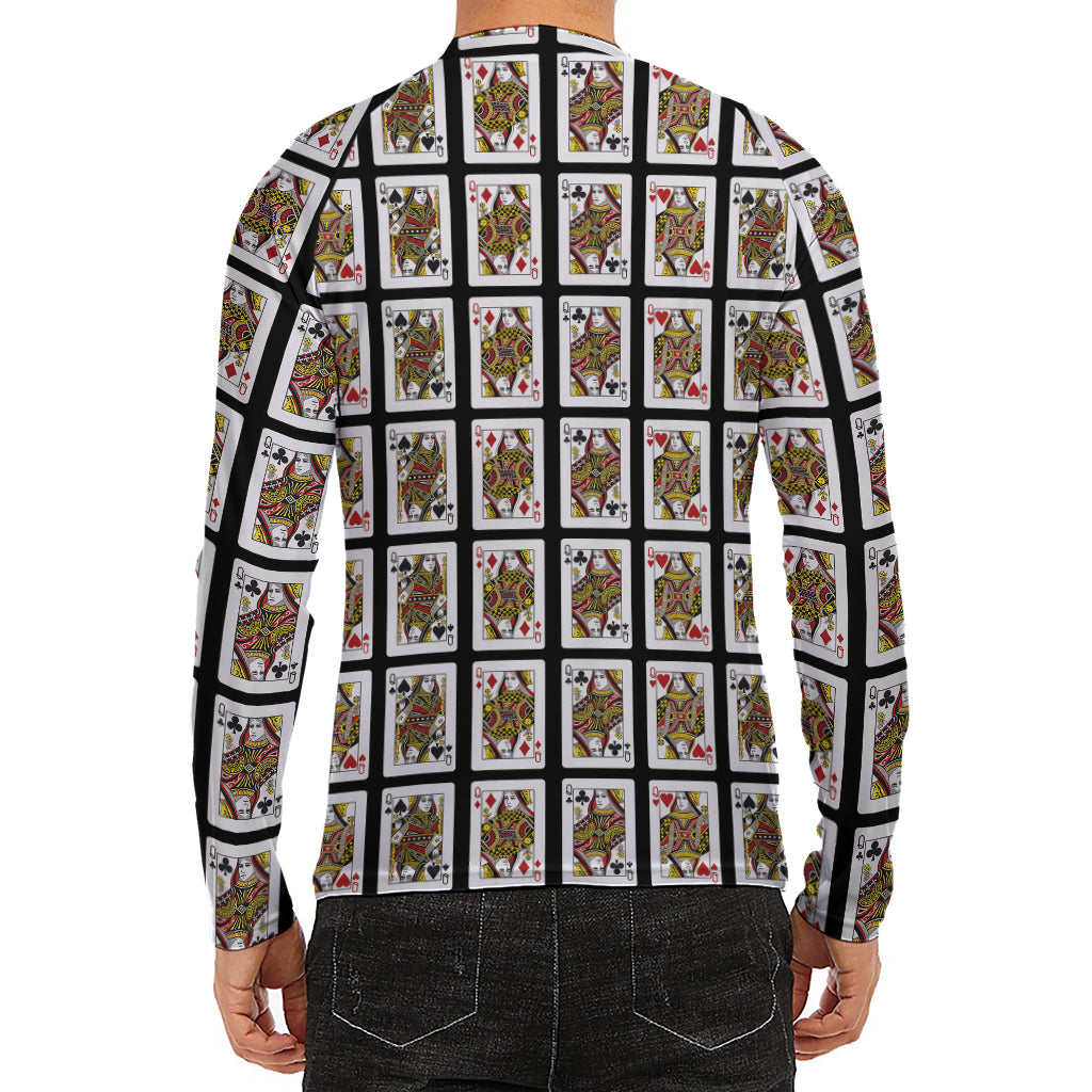 Four Queens Playing Cards Pattern Print Men's Long Sleeve Rash Guard