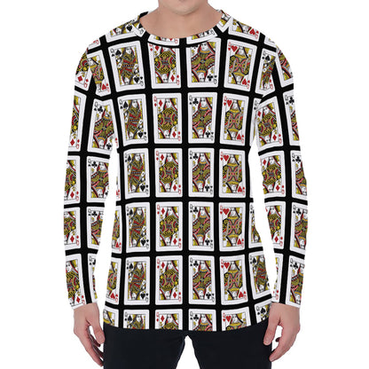 Four Queens Playing Cards Pattern Print Men's Long Sleeve T-Shirt