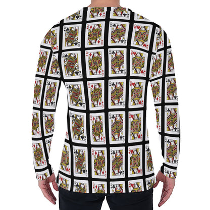 Four Queens Playing Cards Pattern Print Men's Long Sleeve T-Shirt