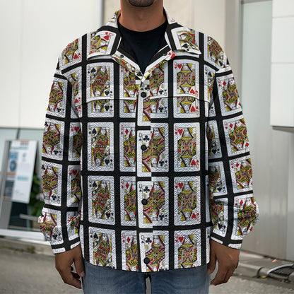 Four Queens Playing Cards Pattern Print Men's Shirt Jacket