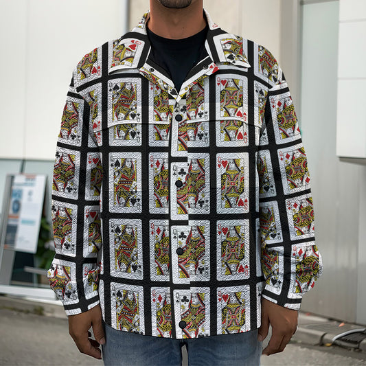 Four Queens Playing Cards Pattern Print Men's Shirt Jacket