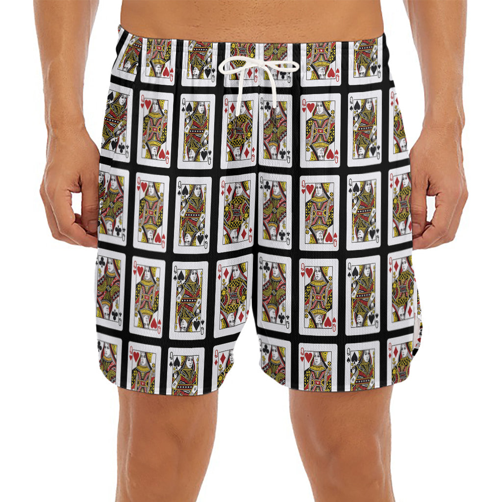 Four Queens Playing Cards Pattern Print Men's Split Running Shorts