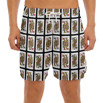 Four Queens Playing Cards Pattern Print Men's Split Running Shorts