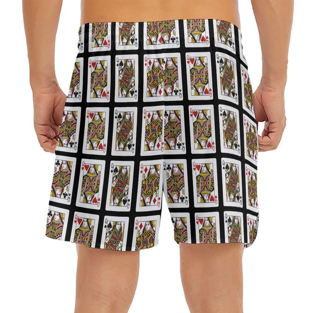 Four Queens Playing Cards Pattern Print Men's Split Running Shorts