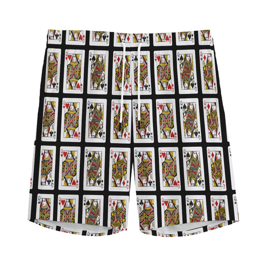 Four Queens Playing Cards Pattern Print Men's Sports Shorts