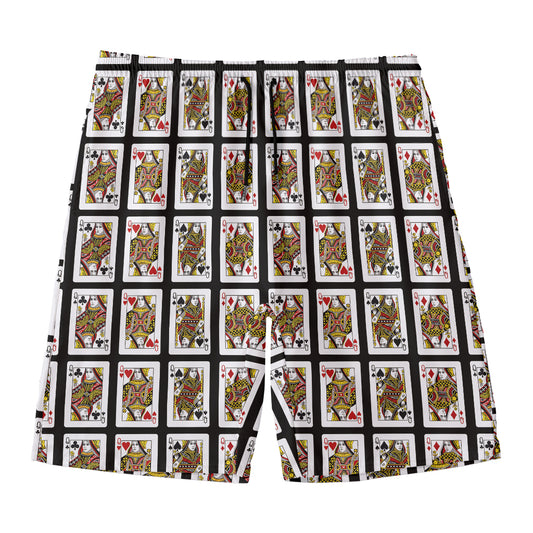 Four Queens Playing Cards Pattern Print Men's Swim Trunks