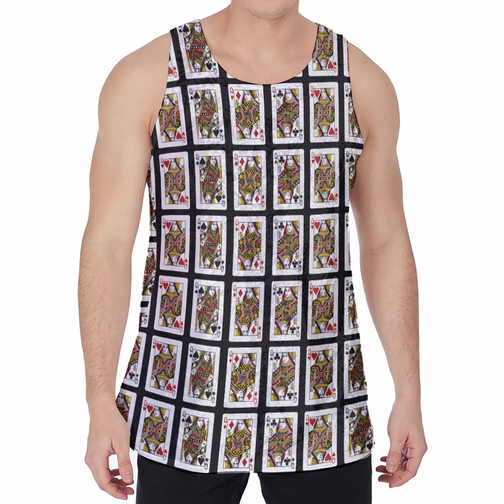 Four Queens Playing Cards Pattern Print Men's Velvet Tank Top