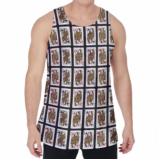 Four Queens Playing Cards Pattern Print Men's Velvet Tank Top