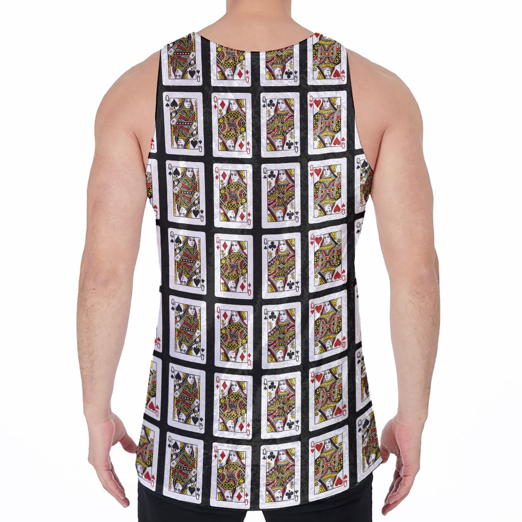 Four Queens Playing Cards Pattern Print Men's Velvet Tank Top