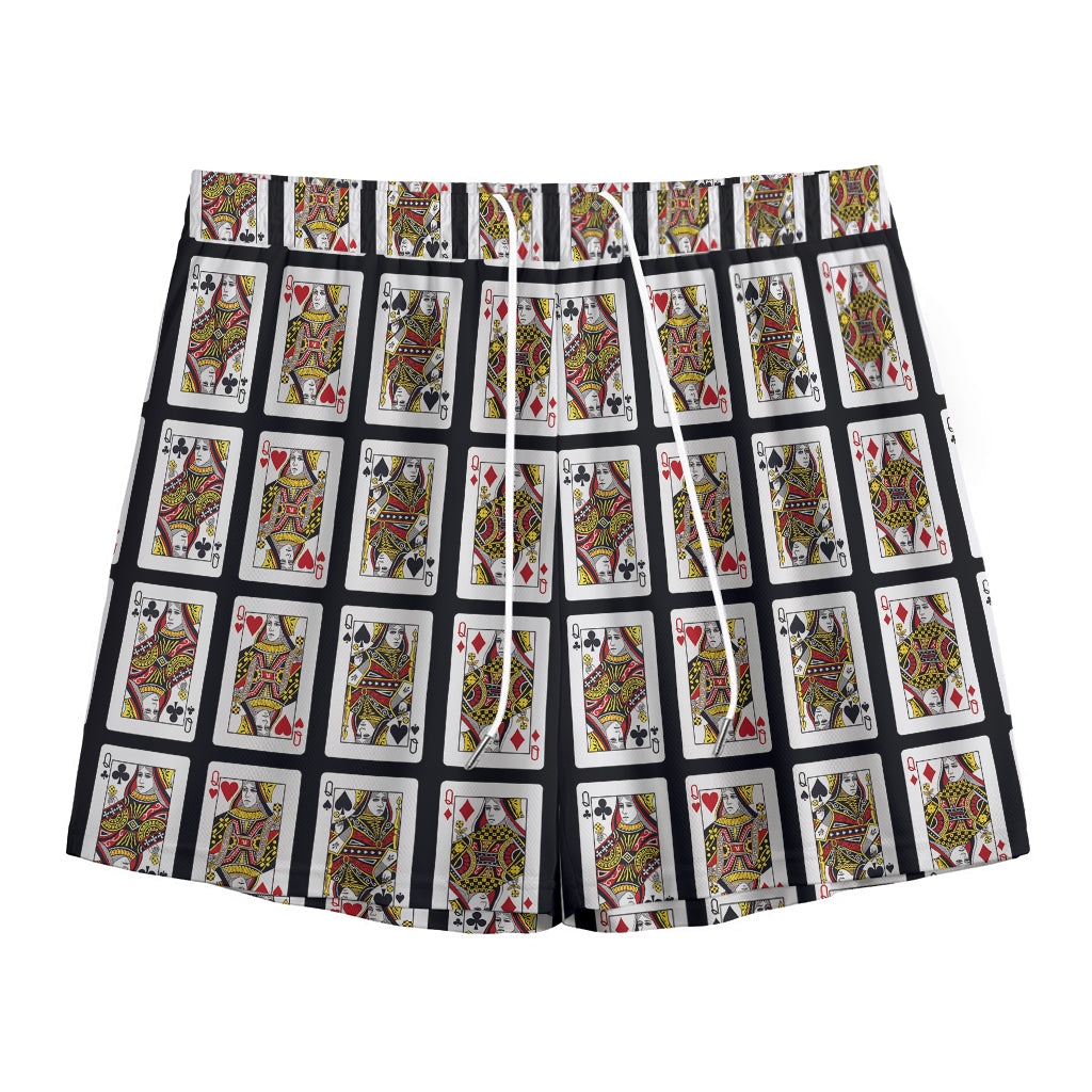 Four Queens Playing Cards Pattern Print Mesh Shorts