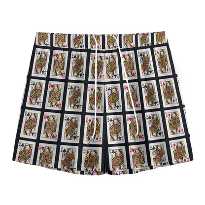 Four Queens Playing Cards Pattern Print Mesh Shorts