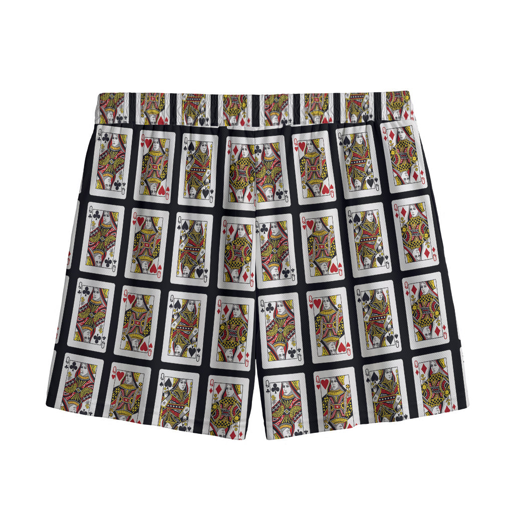 Four Queens Playing Cards Pattern Print Mesh Shorts
